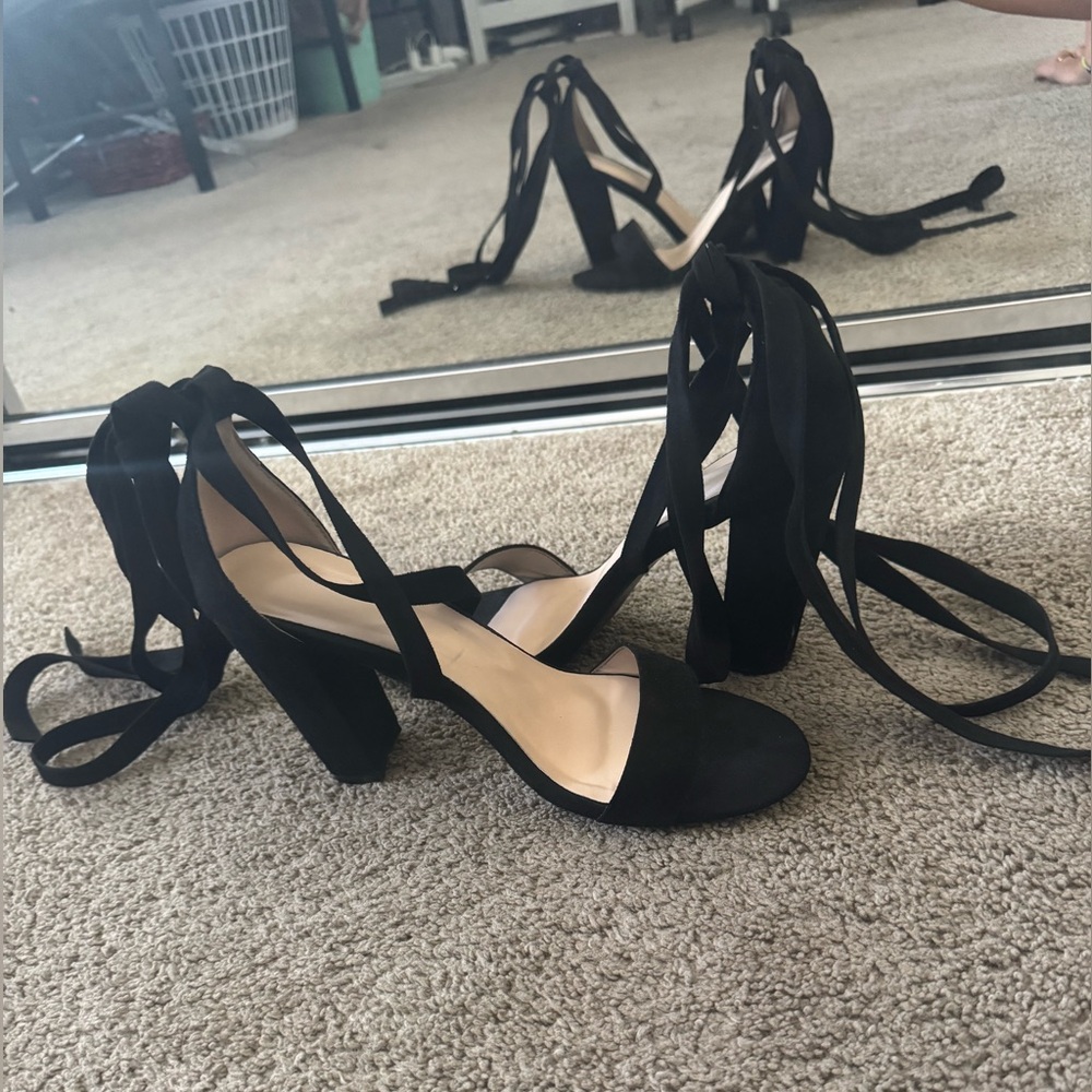 Black Lace Up Strappy Heels